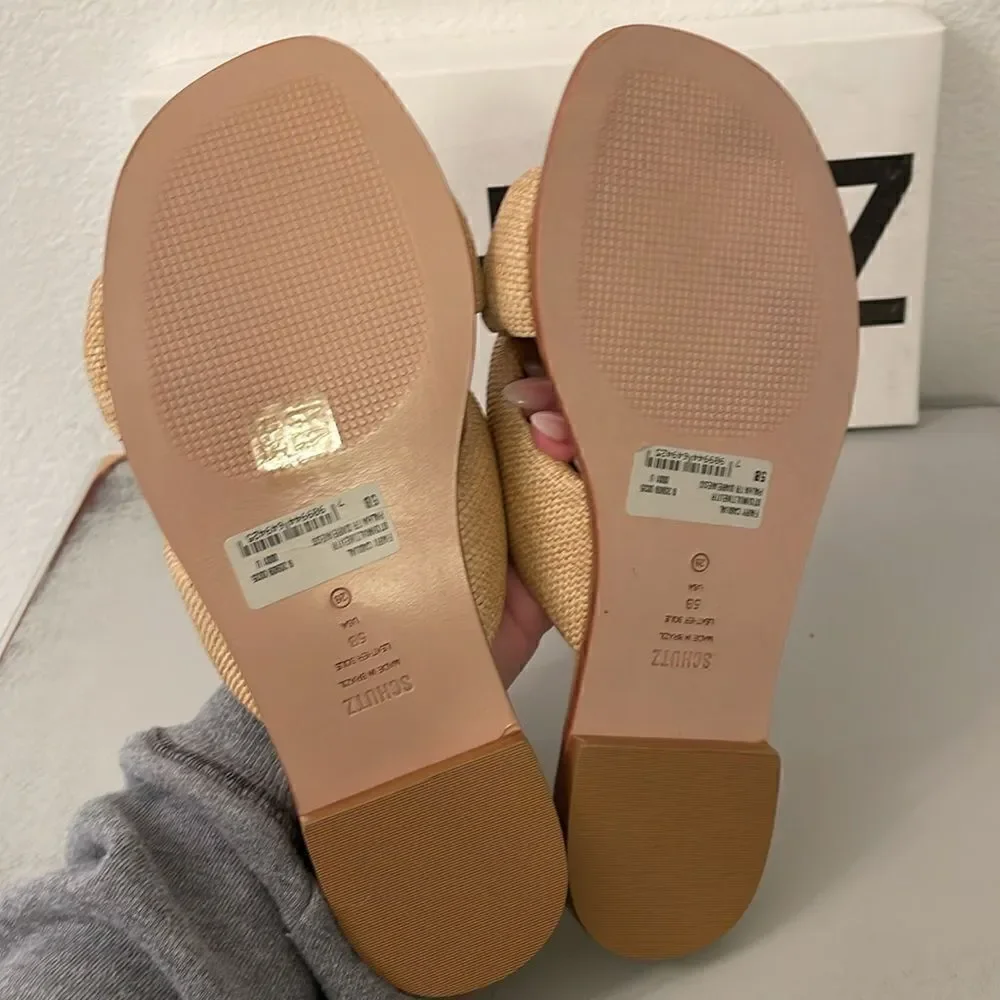 NWT Schutz Natural Woven Flat Sandals